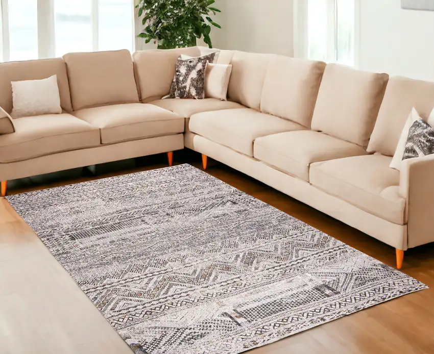 Gray and White Oriental Non Skid Area Rug Photo 1