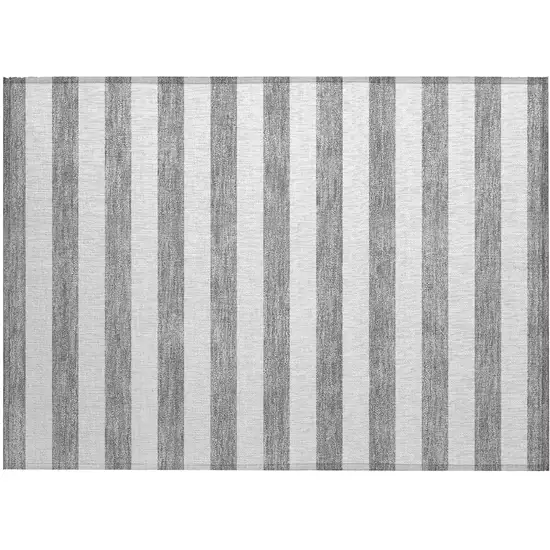 Gray and White Striped Washable Non Skid Indoor Outdoor Area Rug Photo 2