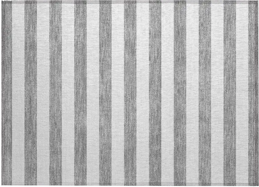 Gray and White Striped Washable Non Skid Indoor Outdoor Area Rug Photo 2
