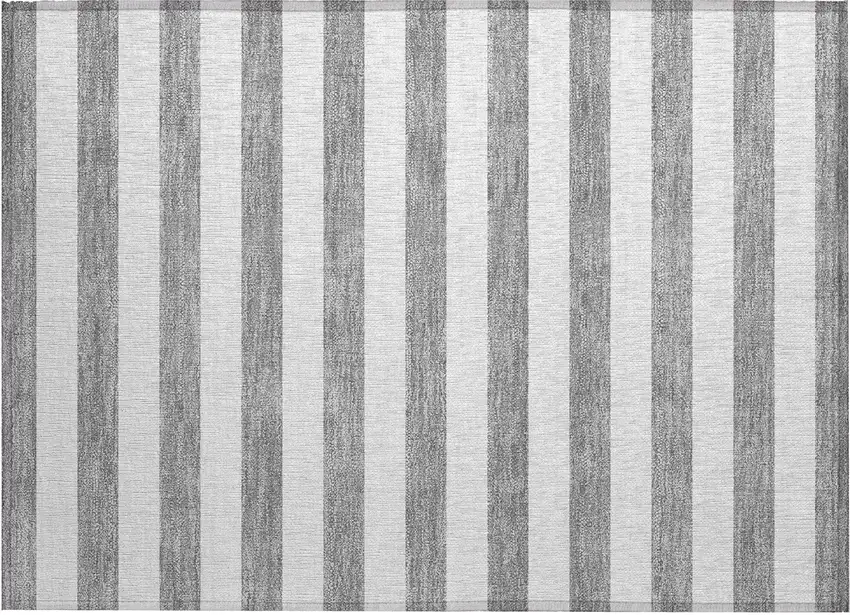 Gray and White Striped Washable Non Skid Indoor Outdoor Area Rug Photo 2