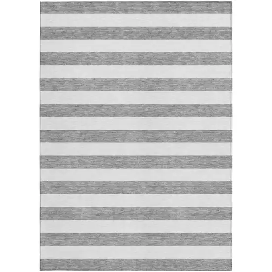 Gray and White Striped Washable Non Skid Indoor Outdoor Area Rug Photo 4