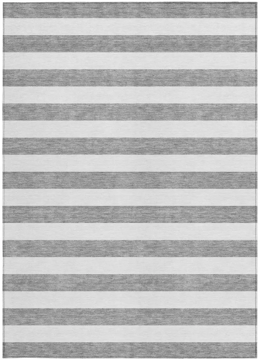 Gray and White Striped Washable Non Skid Indoor Outdoor Area Rug Photo 5