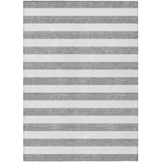 Gray and White Striped Washable Non Skid Indoor Outdoor Area Rug Photo 2