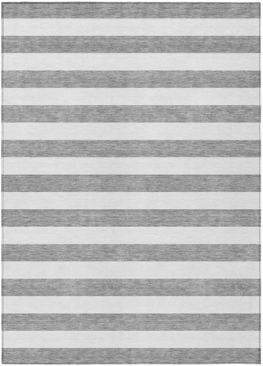 Gray and White Striped Washable Non Skid Indoor Outdoor Area Rug Photo 2