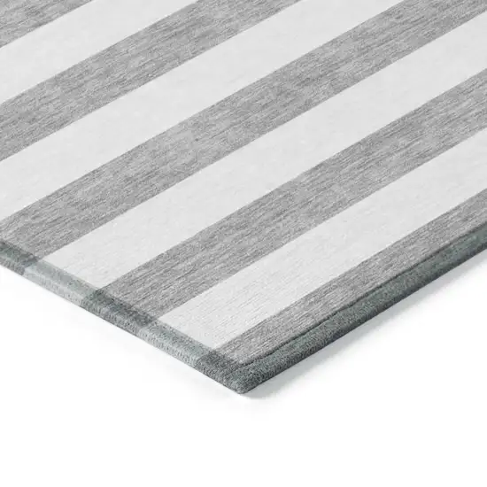 Gray and White Striped Washable Non Skid Indoor Outdoor Area Rug Photo 7