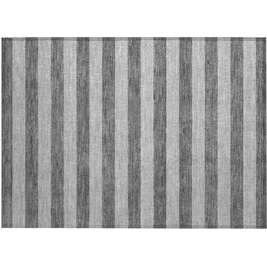 Gray and White Striped Washable Non Skid Indoor Outdoor Area Rug Photo 2