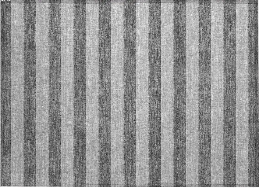 Gray and White Striped Washable Non Skid Indoor Outdoor Area Rug Photo 2