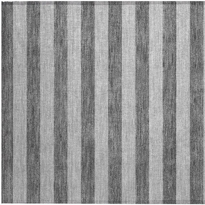Gray and White Striped Washable Non Skid Indoor Outdoor Area Rug Photo 7