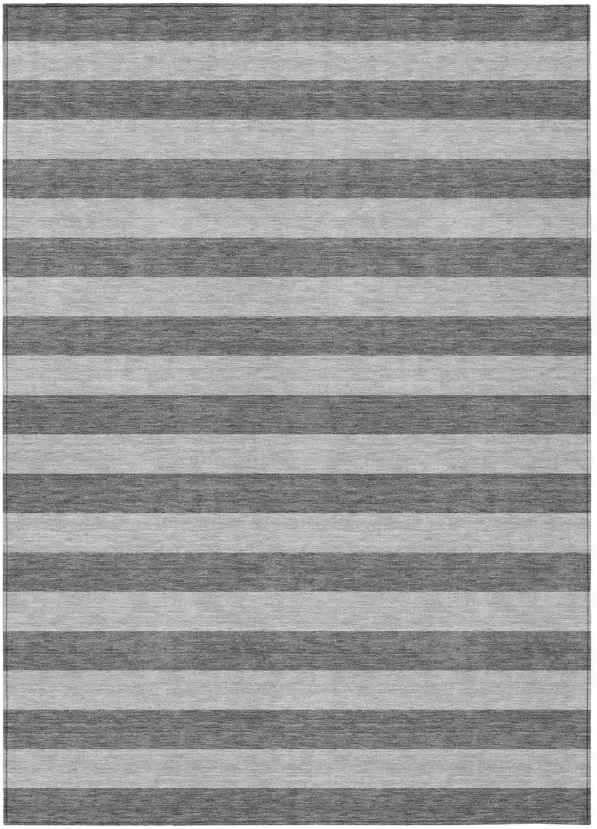 Gray and White Striped Washable Non Skid Indoor Outdoor Area Rug Photo 2