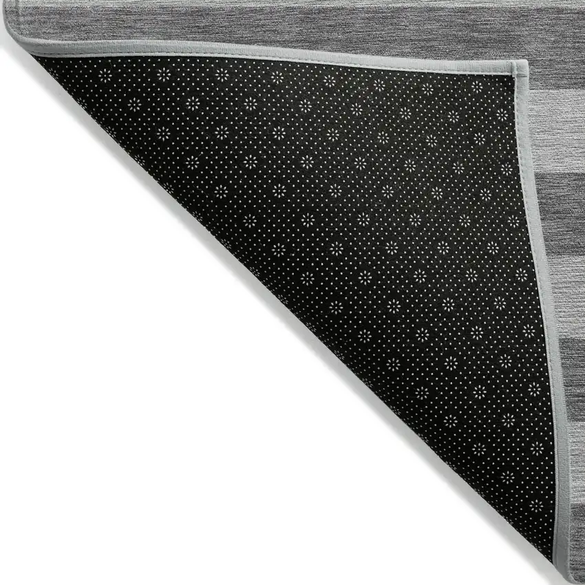 Gray and White Striped Washable Non Skid Indoor Outdoor Area Rug Photo 5