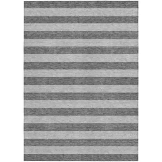 Gray and White Striped Washable Non Skid Indoor Outdoor Area Rug Photo 4
