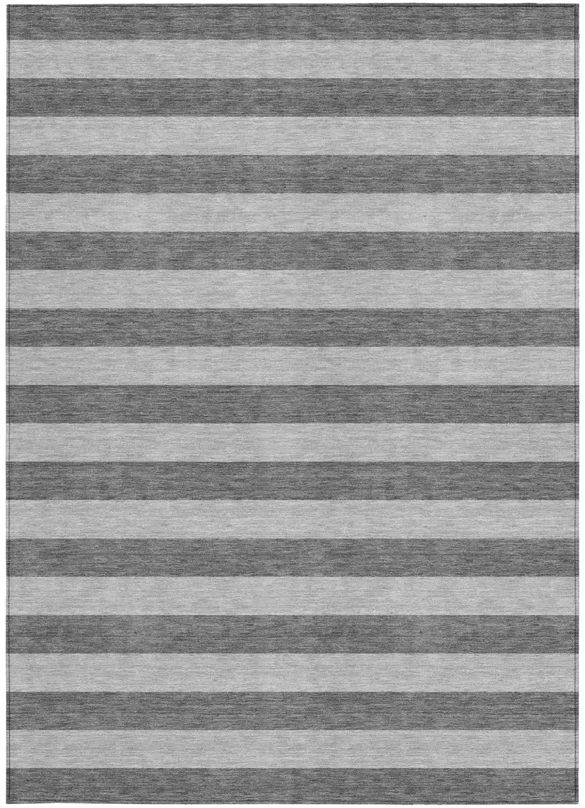 Gray and White Striped Washable Non Skid Indoor Outdoor Area Rug Photo 5