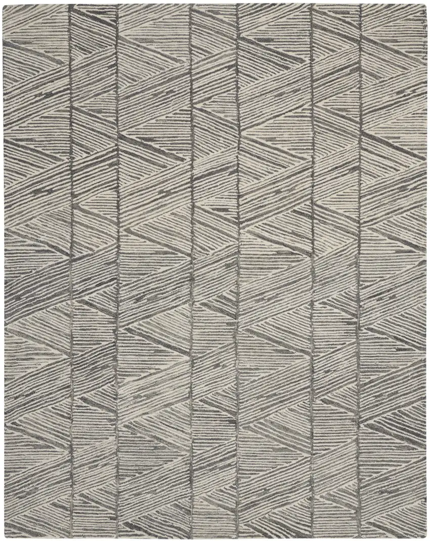 Gray and White Wool Abstract Area Rug Photo 2