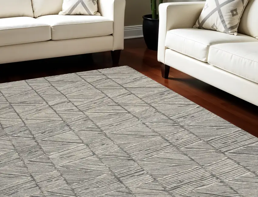 Gray and White Wool Abstract Area Rug Photo 1
