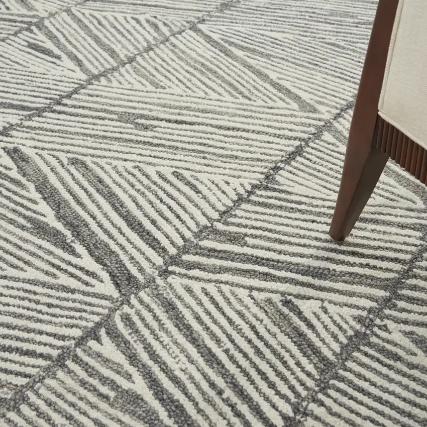 Gray and White Wool Abstract Area Rug Photo 7