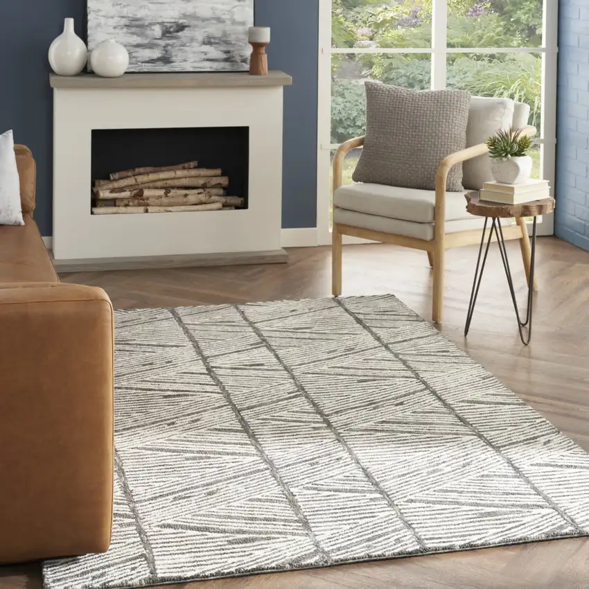 Gray and White Wool Abstract Area Rug Photo 3