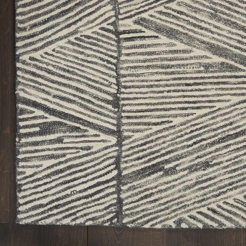Gray and White Wool Abstract Area Rug Photo 9