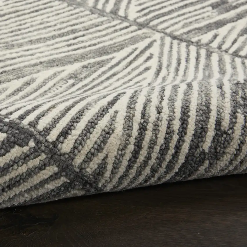 Gray and White Wool Abstract Area Rug Photo 9
