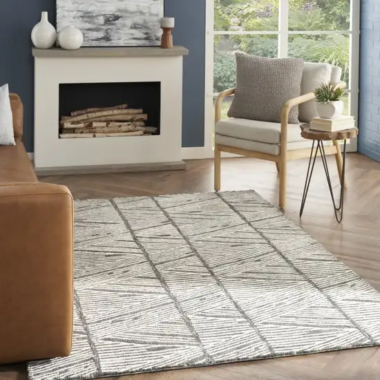 Gray and White Wool Abstract Area Rug Photo 5