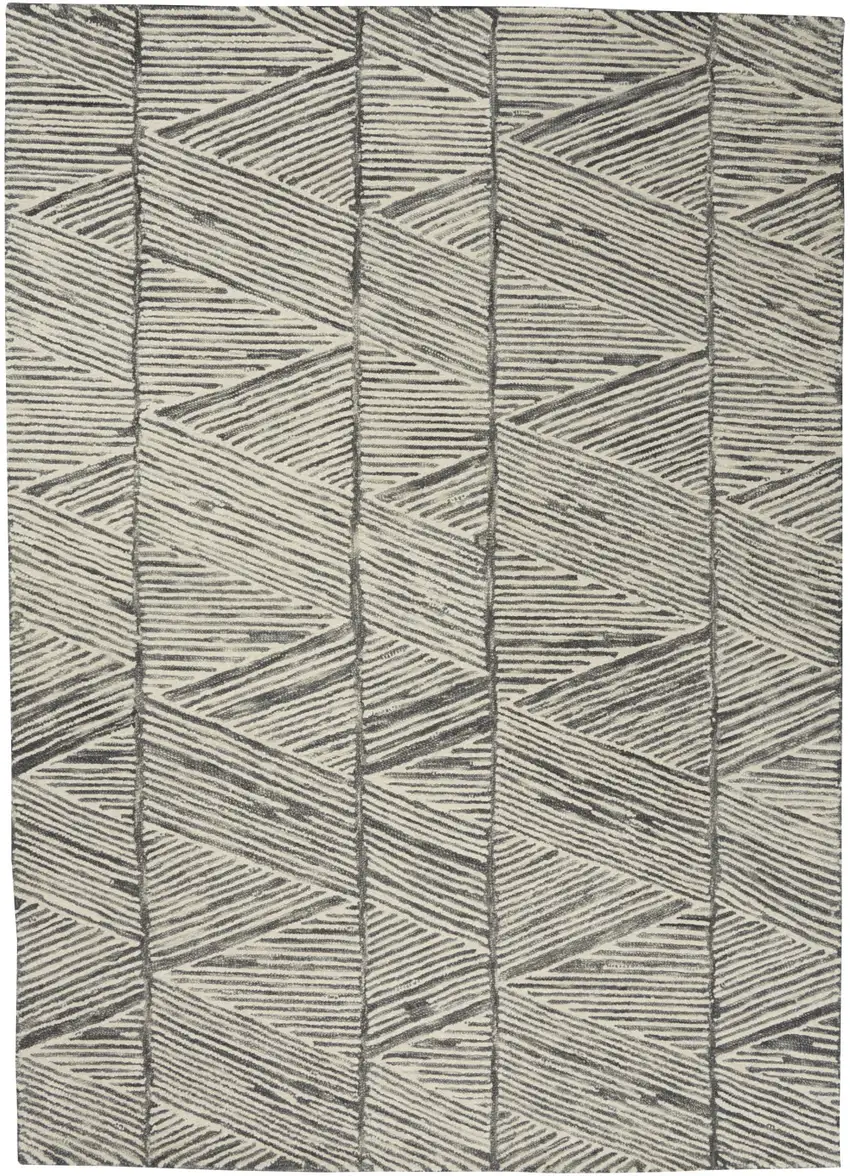 Gray and White Wool Abstract Area Rug Photo 6