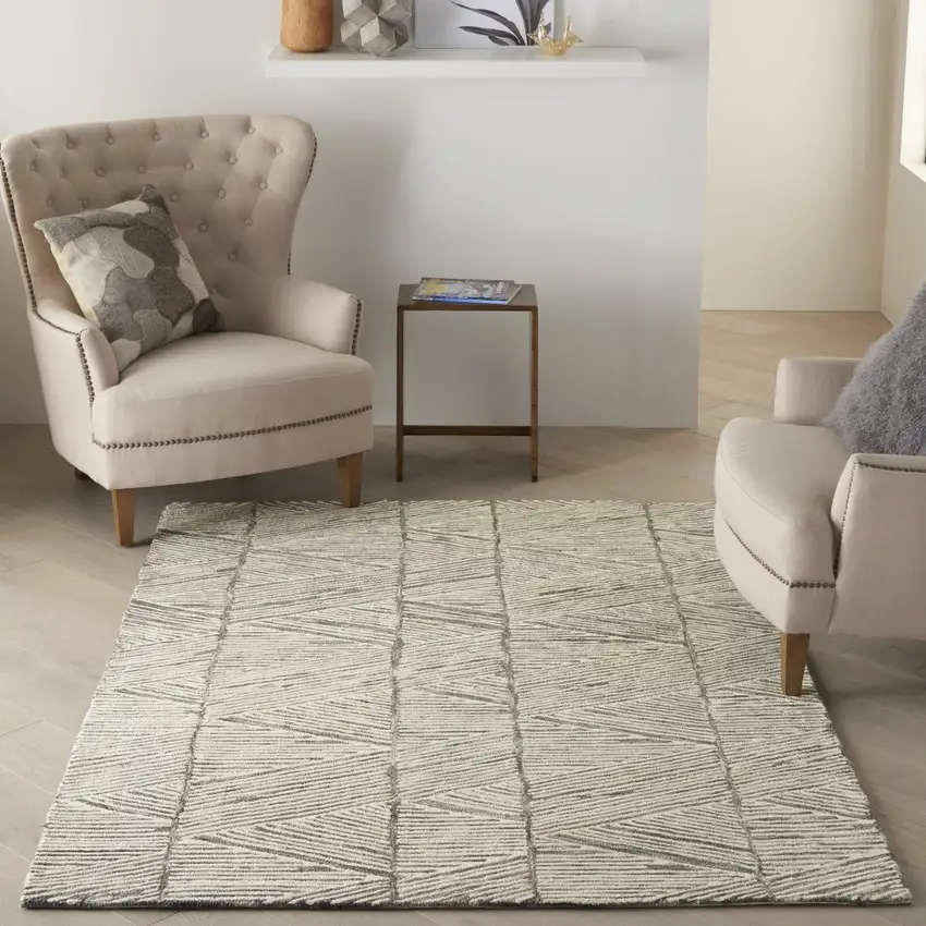 Gray and White Wool Abstract Area Rug Photo 8