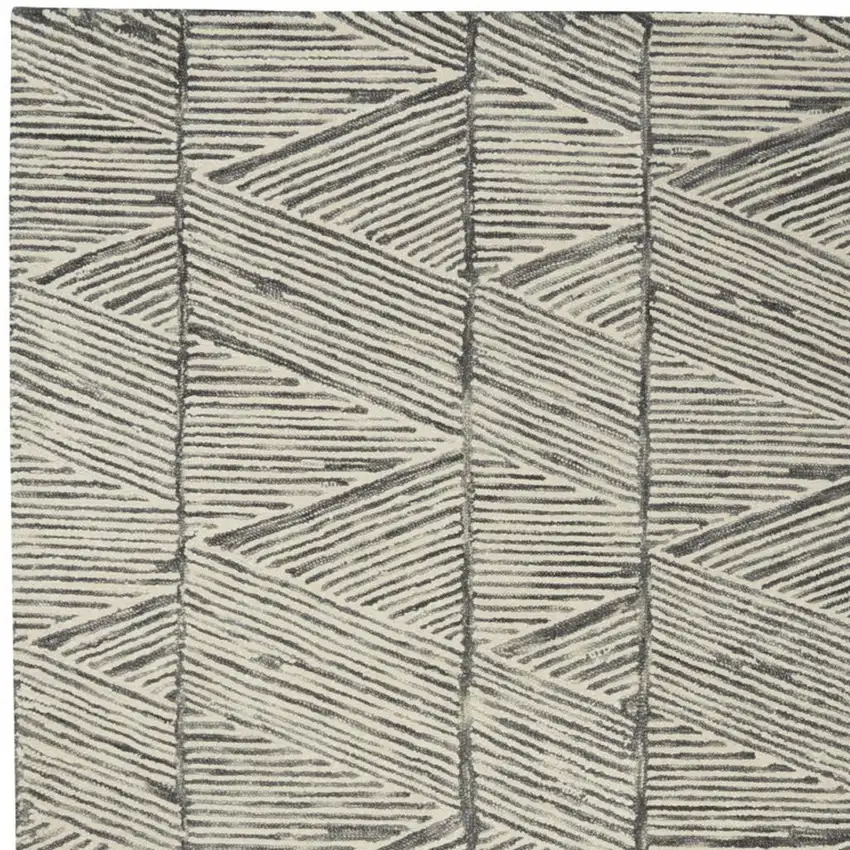 Gray and White Wool Abstract Area Rug Photo 3