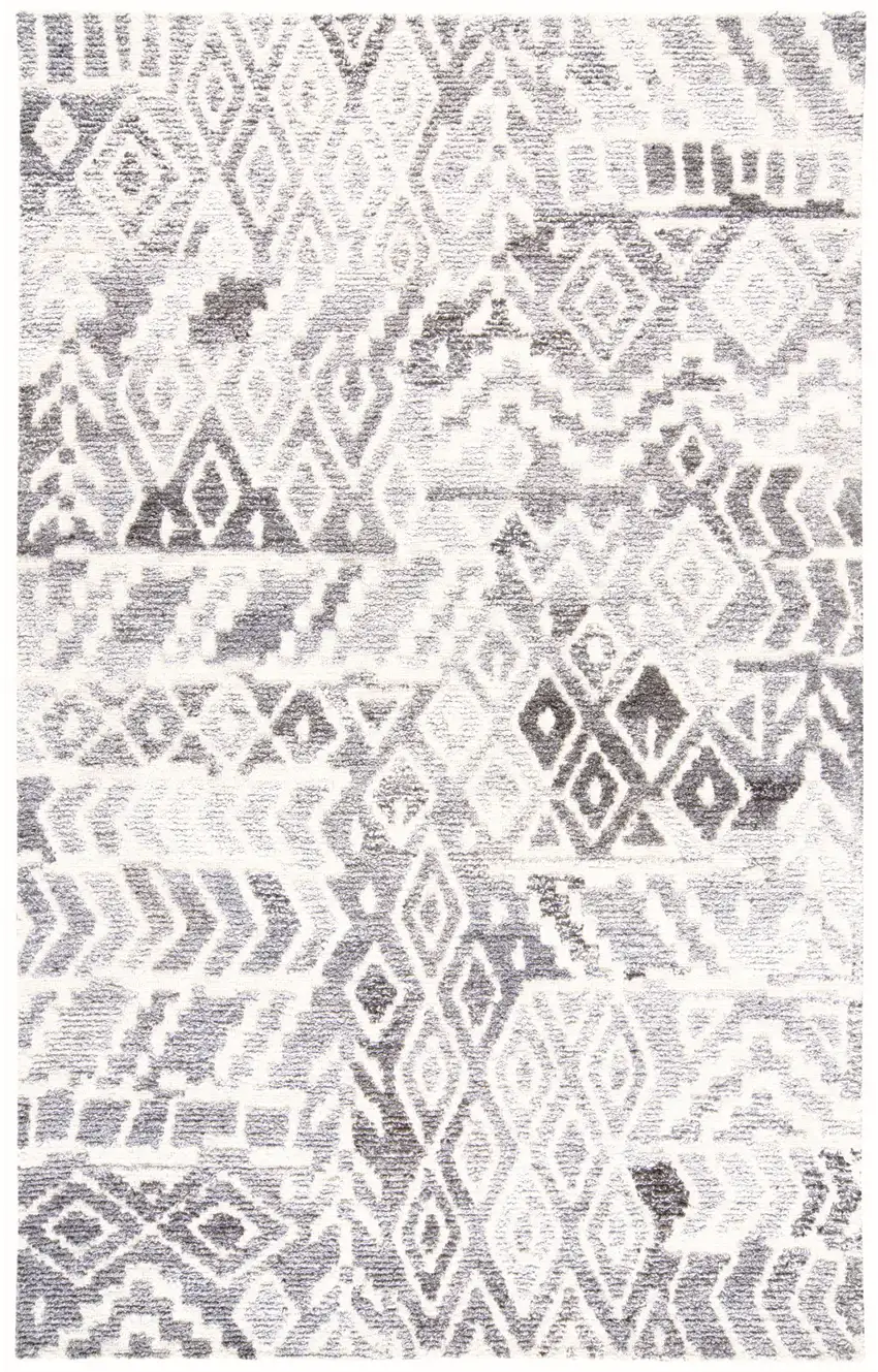 Gray and White Wool Abstract Geometric Hand Tufted Area Rug Photo 2