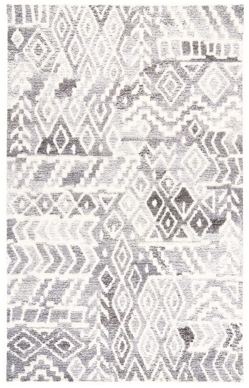 Gray and White Wool Abstract Geometric Hand Tufted Area Rug Photo 2