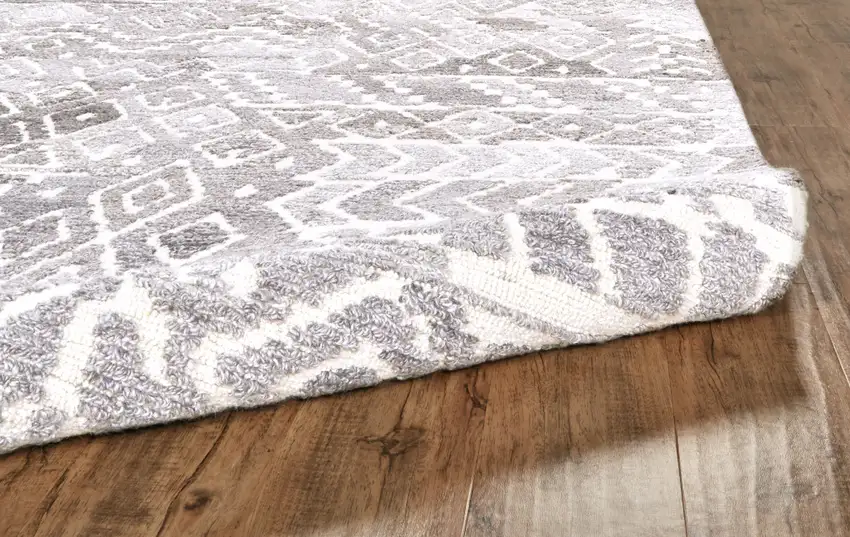 Gray and White Wool Abstract Geometric Hand Tufted Area Rug Photo 8