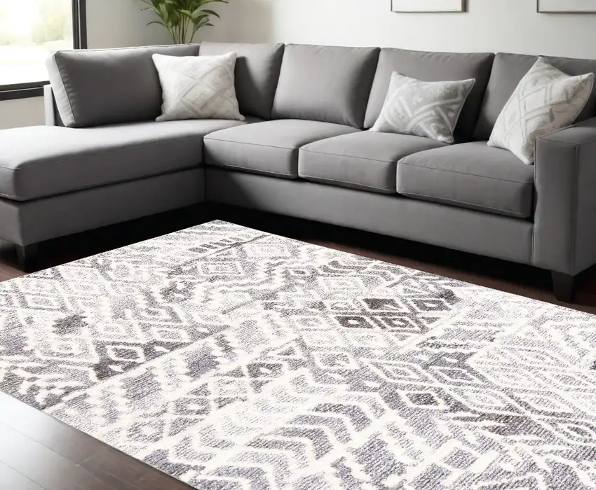 Gray and White Wool Abstract Geometric Hand Tufted Area Rug Photo 1