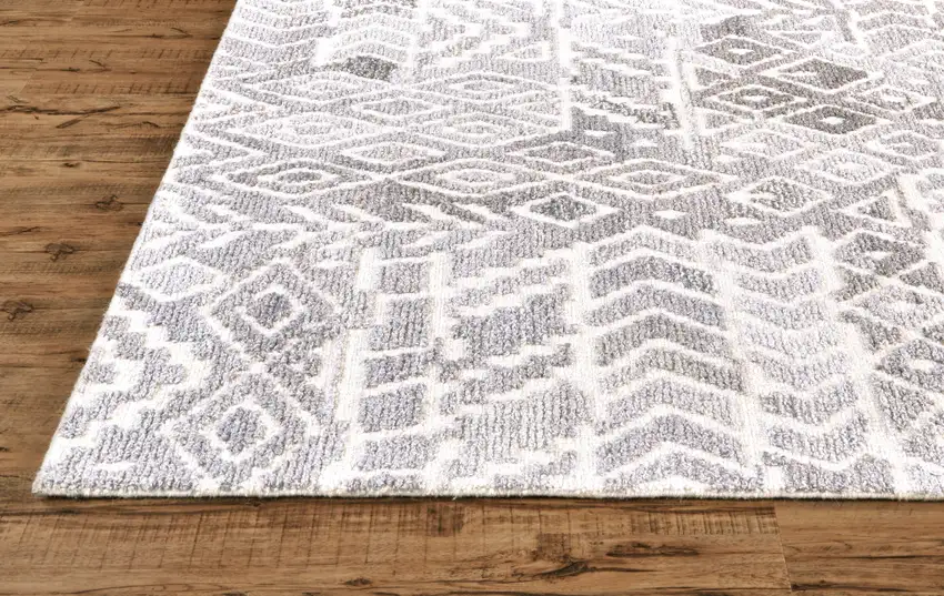 Gray and White Wool Abstract Geometric Hand Tufted Area Rug Photo 5