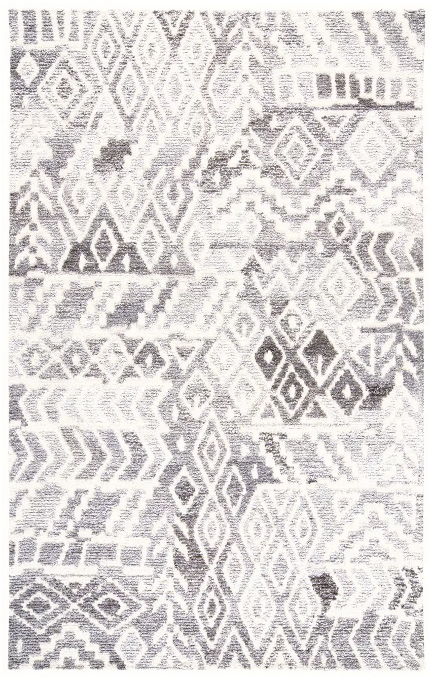Gray and White Wool Abstract Geometric Hand Tufted Area Rug Photo 2