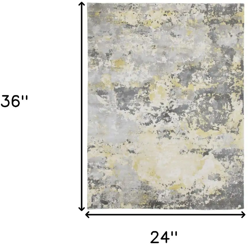 Gray and Yellow Abstract Hand Loomed Area Rug Photo 3