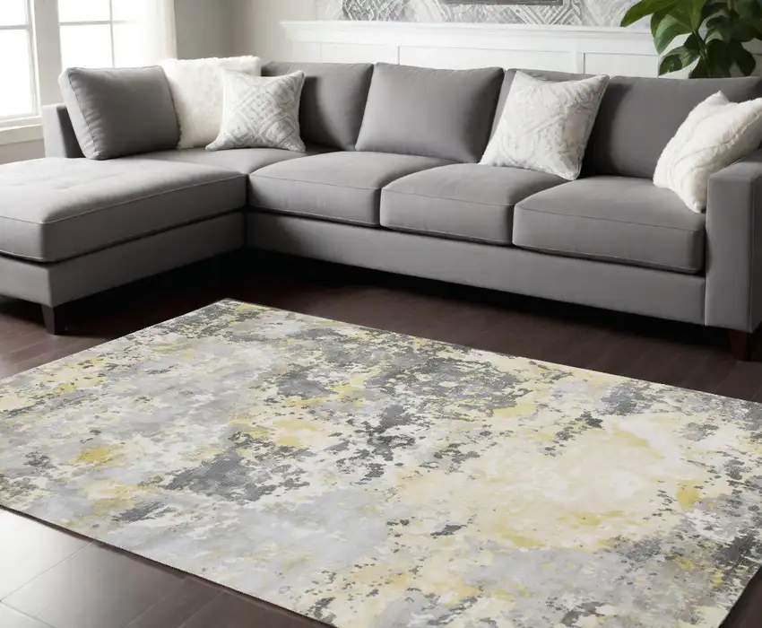 Gray and Yellow Abstract Hand Loomed Area Rug Photo 1