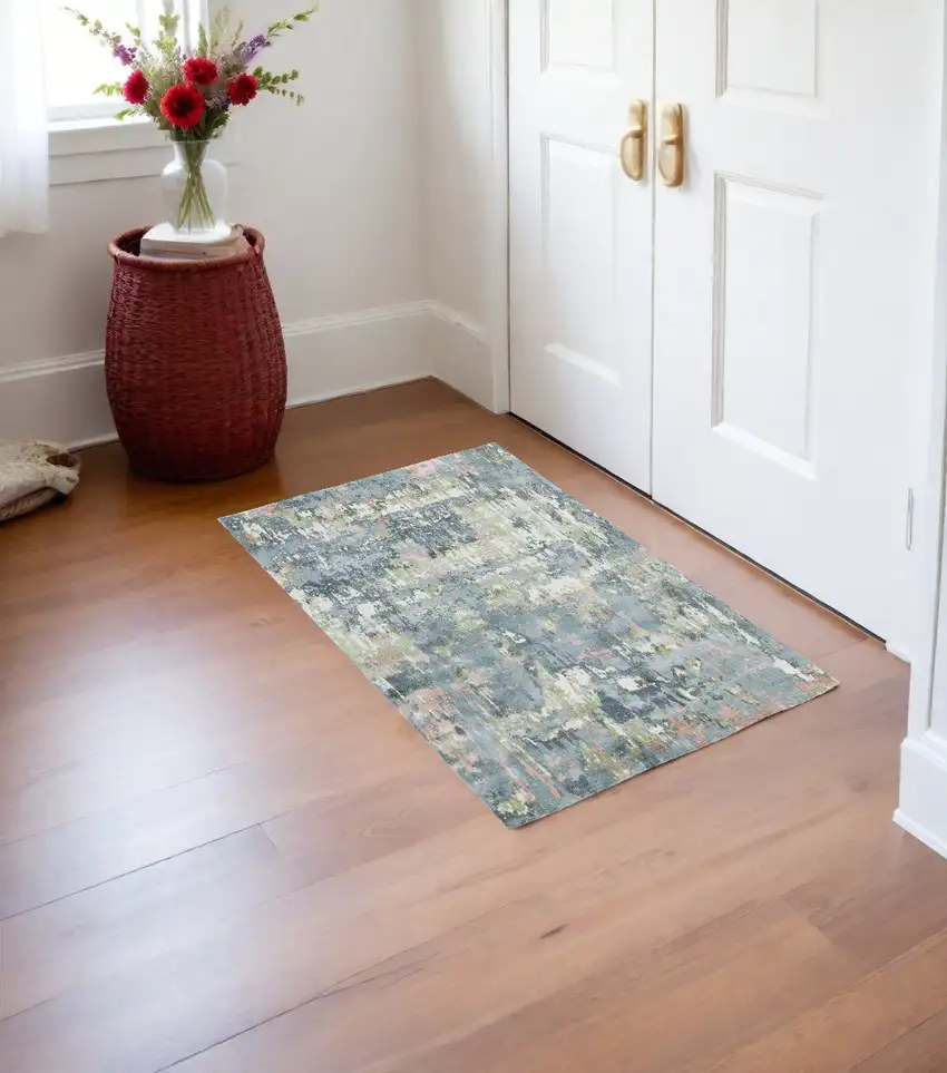 Gray and Yellow Abstract Hand Loomed Area Rug Photo 1