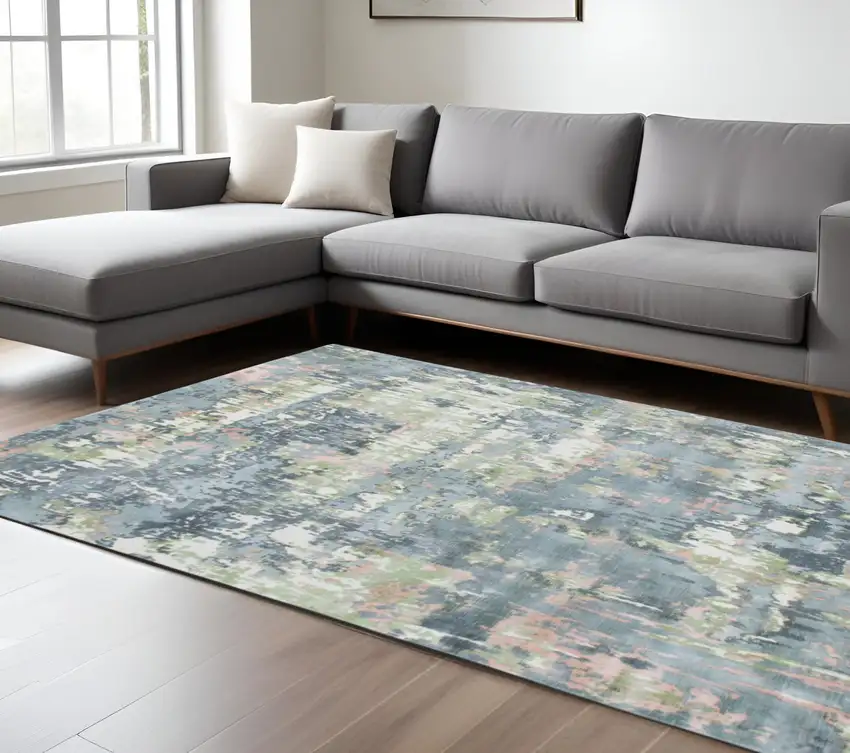 Gray and Yellow Abstract Hand Loomed Area Rug Photo 1