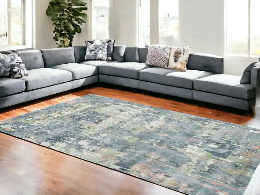 Gray and Yellow Abstract Hand Loomed Area Rug Photo 1