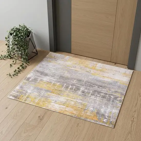 Gray and Yellow Abstract Non Skid Area Rug Photo 1