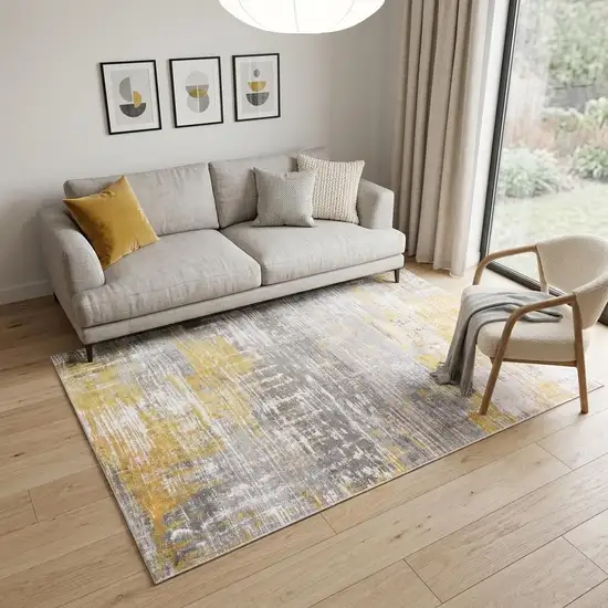Gray and Yellow Abstract Non Skid Area Rug Photo 1