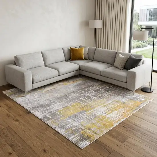 Gray and Yellow Abstract Non Skid Area Rug Photo 1