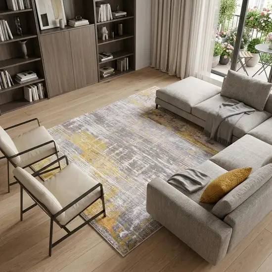 Gray and Yellow Abstract Non Skid Area Rug Photo 1