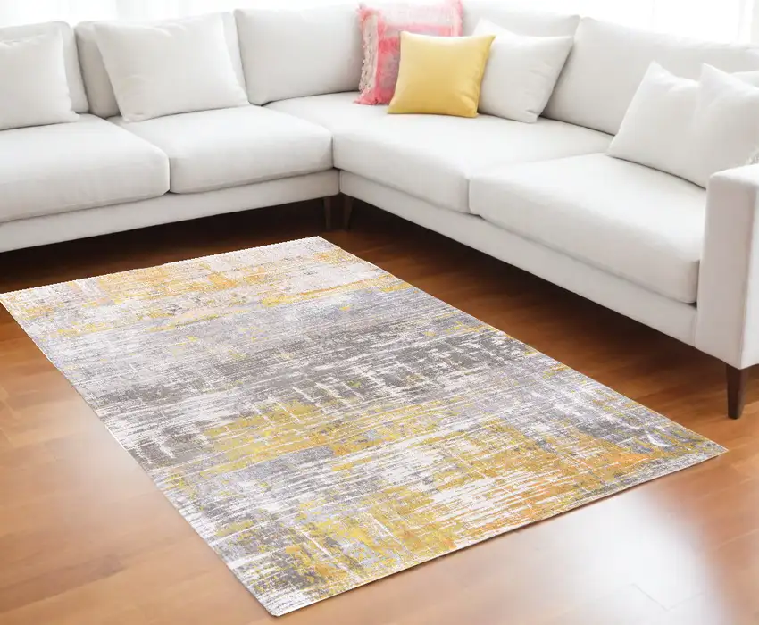 Gray and Yellow Abstract Non Skid Area Rug Photo 1