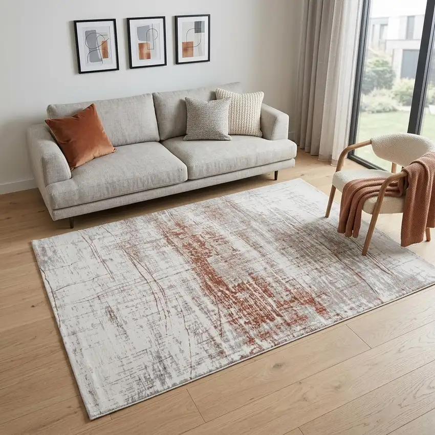 Gray and Yellow Abstract Non Skid Area Rug Photo 1