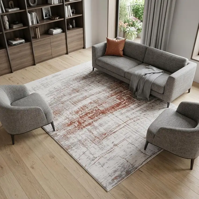 Gray and Yellow Abstract Non Skid Area Rug Photo 1