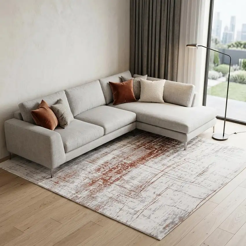 Gray and Yellow Abstract Non Skid Area Rug Photo 1