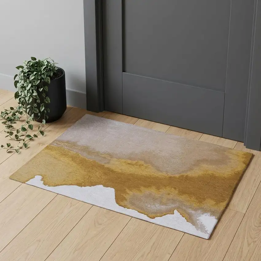 Gray and Yellow Abstract Non Skid Area Rug Photo 1