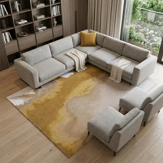 Gray and Yellow Abstract Non Skid Area Rug Photo 1