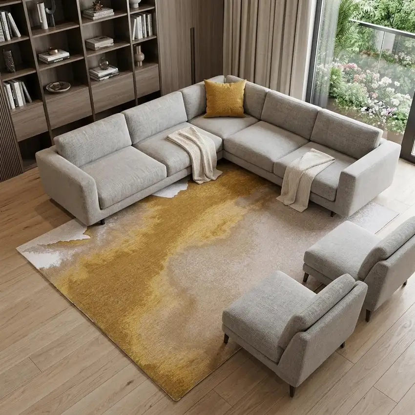 Gray and Yellow Abstract Non Skid Area Rug Photo 1