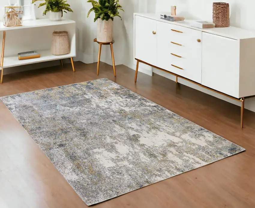 Gray and Yellow Abstract Power Loom Area Rug Photo 1