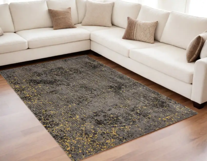 Gray and Yellow Abstract Sprinkle Area Rug Photo 2